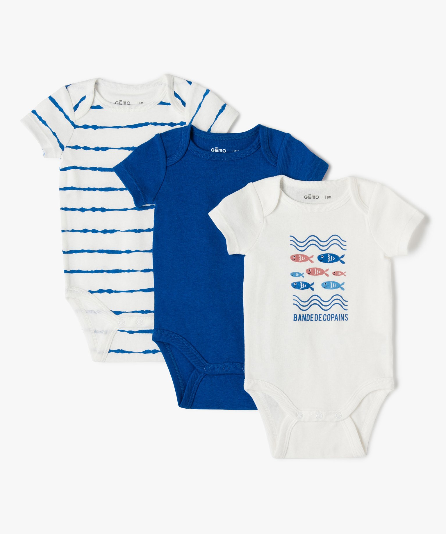 Body bébé Garçon à manches courtes thème marin (lot de 3) bleu | GEMO