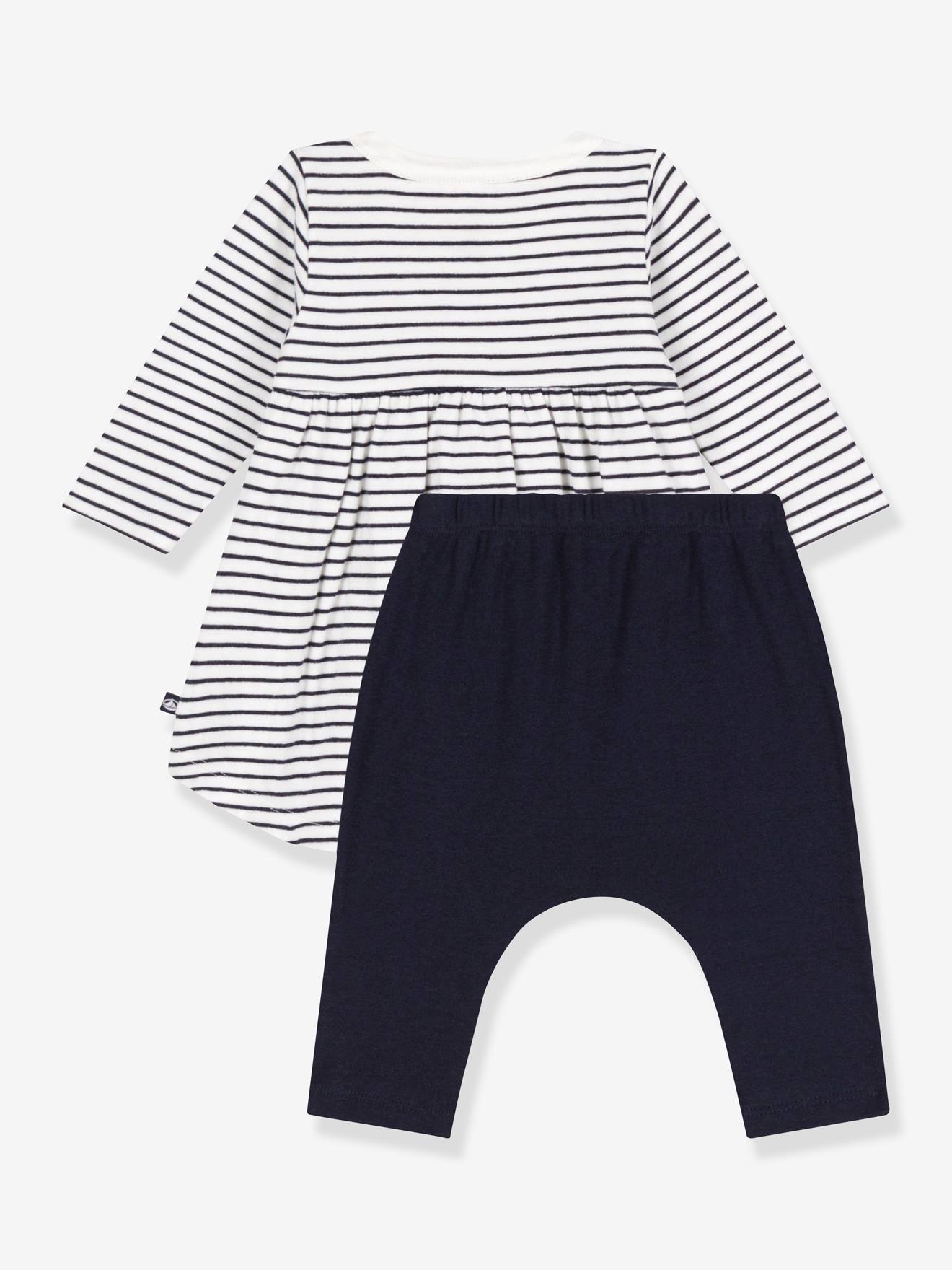 Robe marinière et legging en coton bébé PETIT BATEAU blanc imprimé