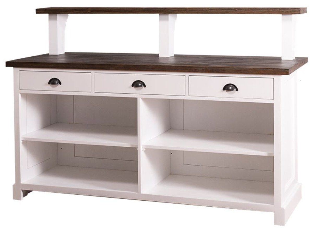 Casa Padrino Barschrank Landhausstil Theke mit 3 Schubladen Weiß / Dunkelbraun 180 x 68 x H. 120 cm - Landhausstil Möbel