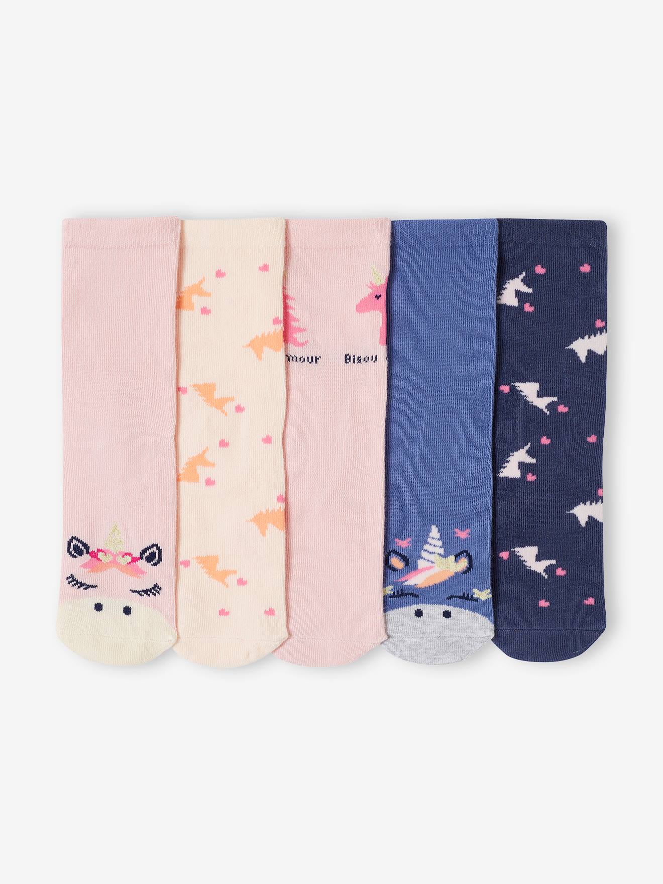 Vertbaudet 5er-Pack Mädchen Socken mit Einhorn und Herzen Oeko-Tex - rosa