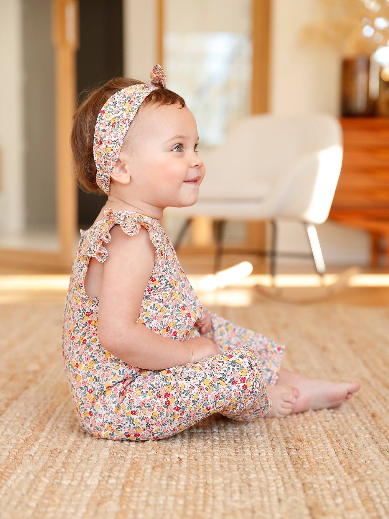 Vertbaudet Mädchen Baby-Set: Overall & Haarband - rosa bedruckt