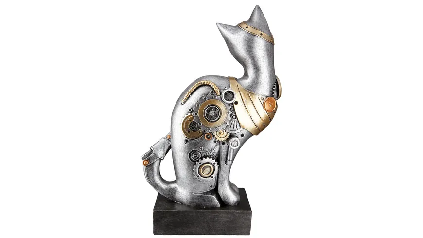 GILDE Poly Skulptur Steampunk Cat H=30cm silber