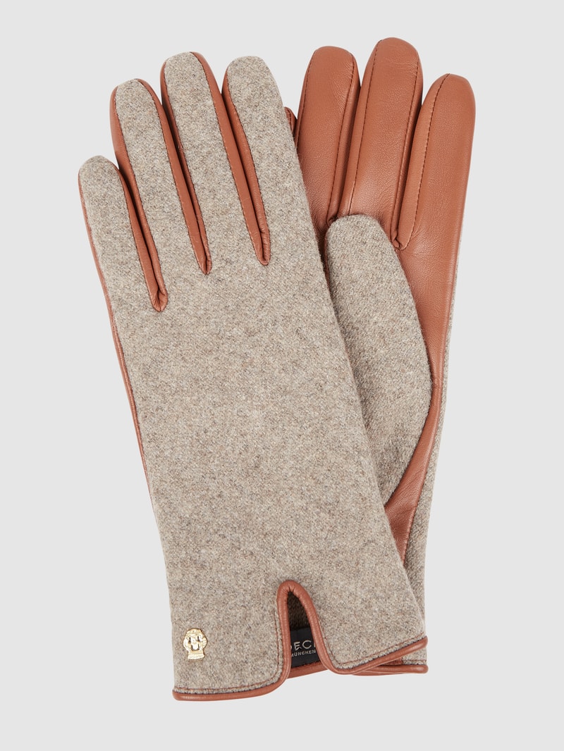 Handschuhe mit Kontrastbesatz in cognac