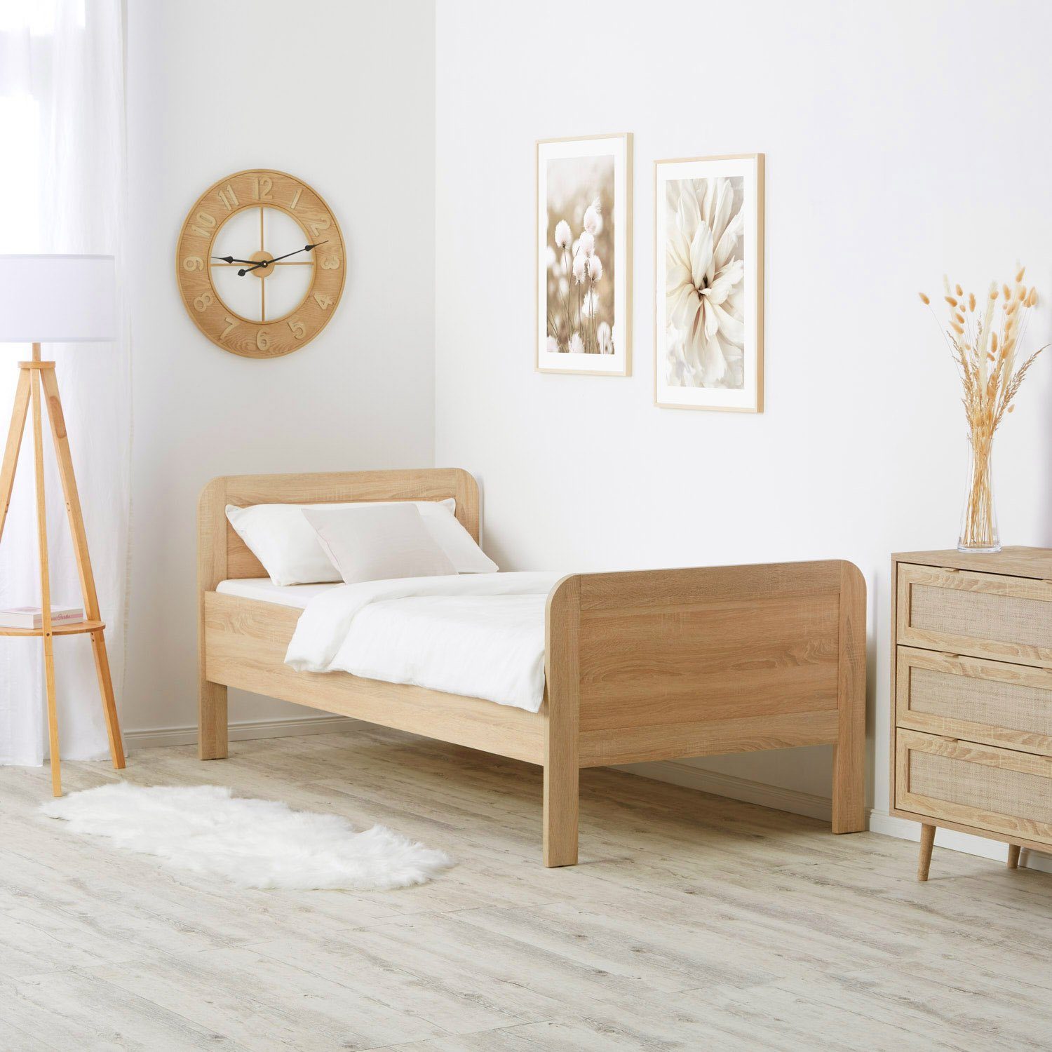 Homestyle4u Holzbett Komfortbett 90x200 cm Natur Weiß Bett