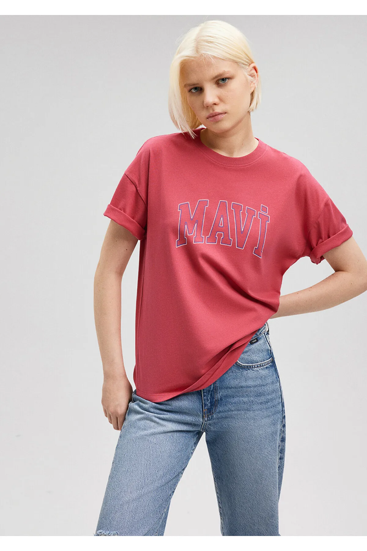 Mavi  Rosafarbenes T-Shirt mit Logo-Print, reguläre Passform / normaler Schnitt 1611193-70931