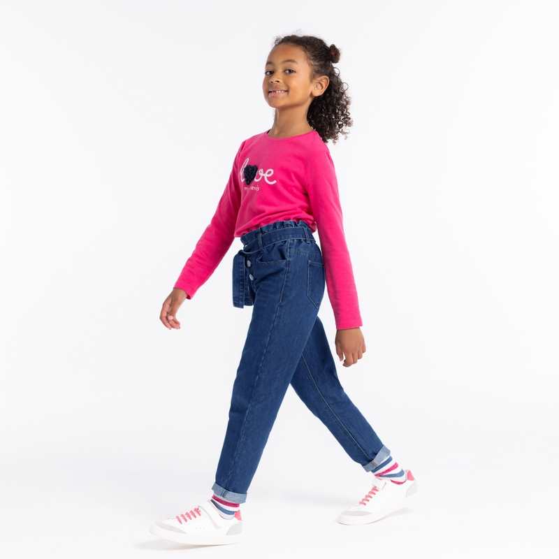 Jean mom à ceinture amovible bleu fille