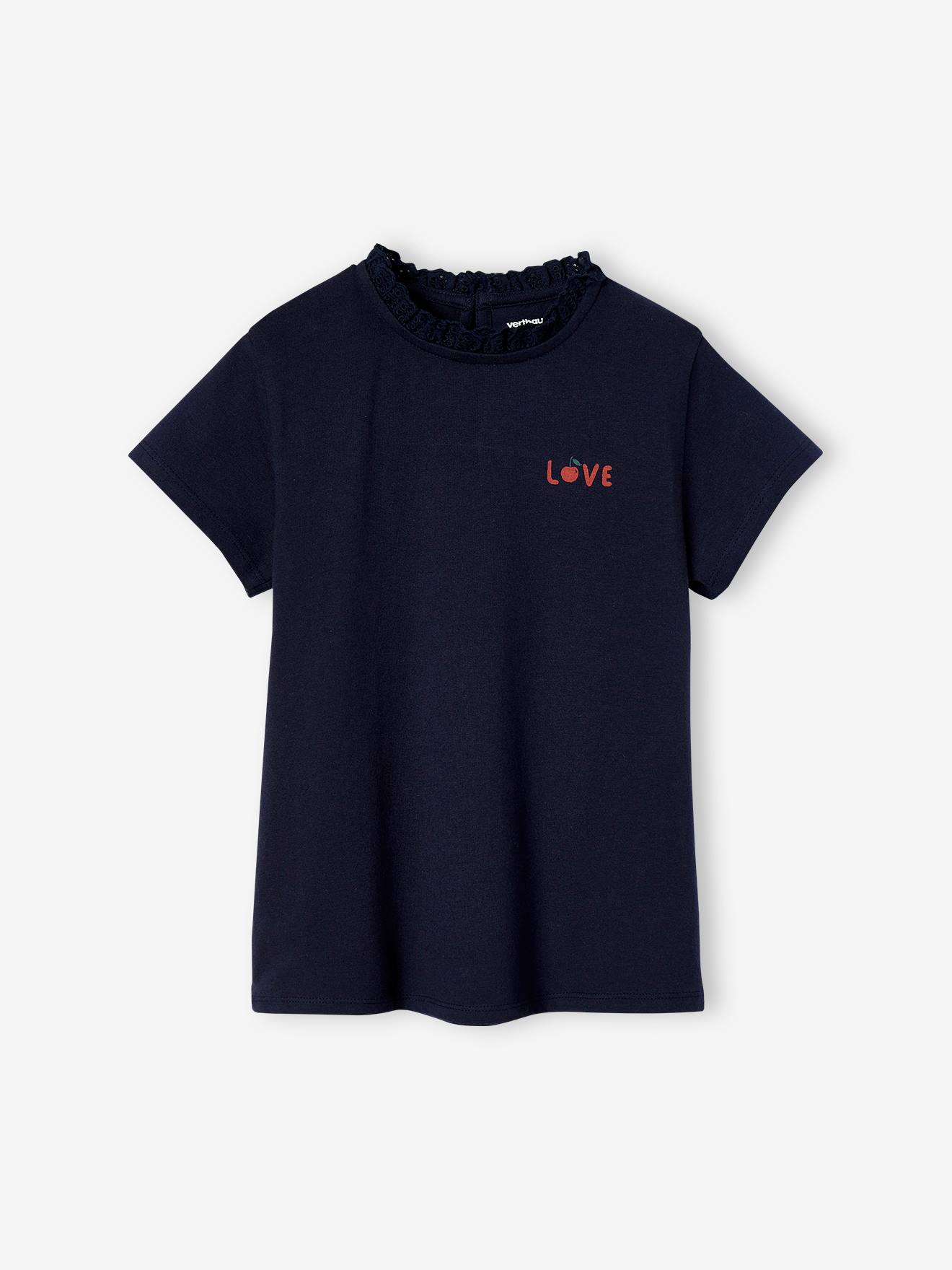 T-shirt col en broderie anglaise personnalisable fille manches courtes écru