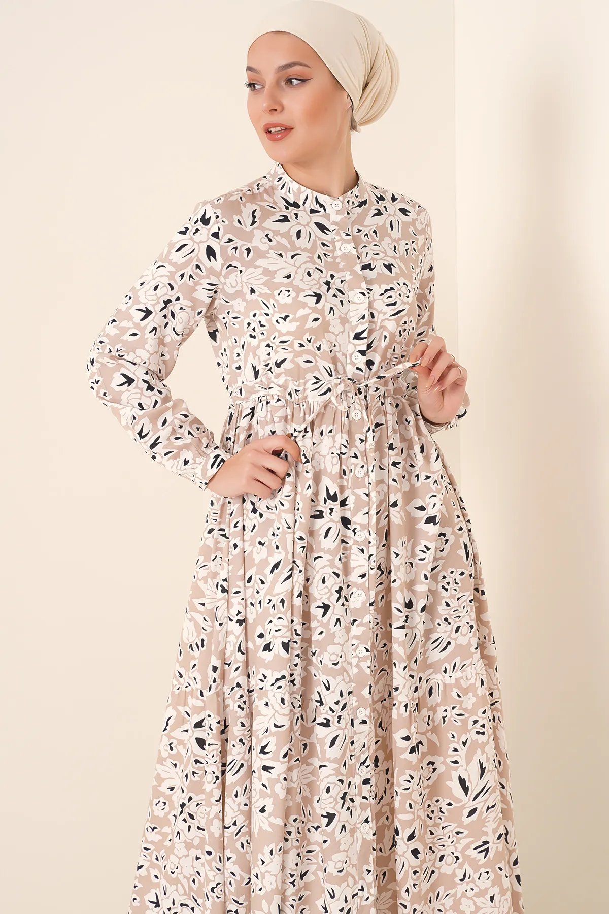 Bigdart  2144 Wunderschönes Hijab-Kleid mit Kragen – Creme