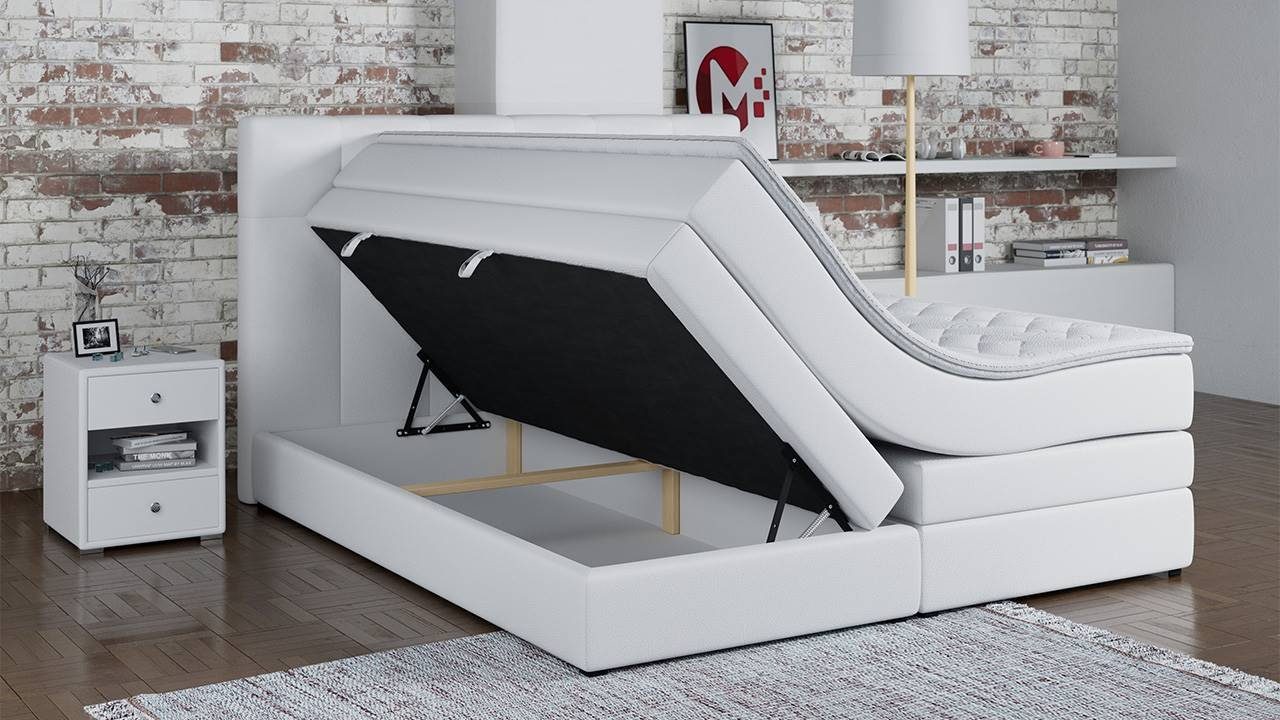 MKS MÖBEL Boxspringbett ALVIN KING, Polsterbett mit Bettkasten, Zwei Matratzen und Topper