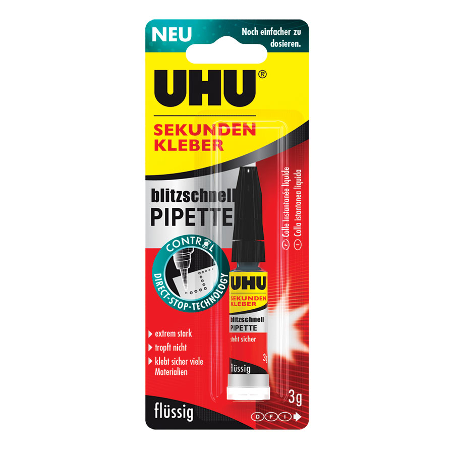 UHU Sekundenkleber Blitzschnell Pipette Control, 3g - ATU