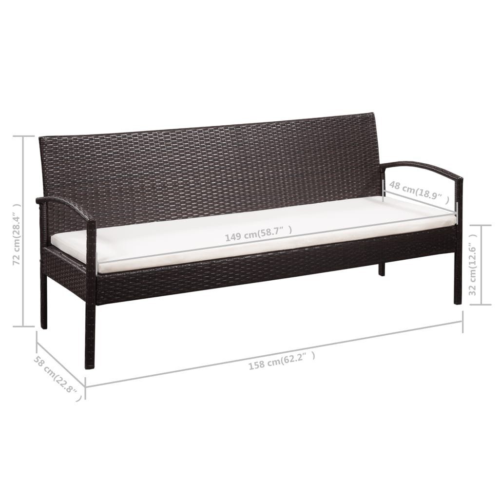 vidaXL Loungesofa 3-Sitzer-Gartensofa mit Auflagen Braun Poly Rattan, 1 Teile
