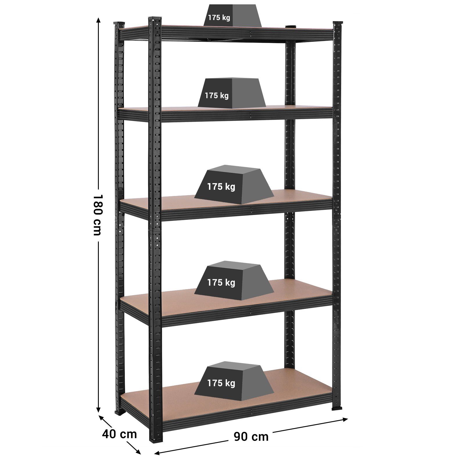 SONGMICS Schwerlastregal Standregal, 1-tlg., 180x90x40cm, Metallregal mit 5 Böden, bis 875 kg belastbar