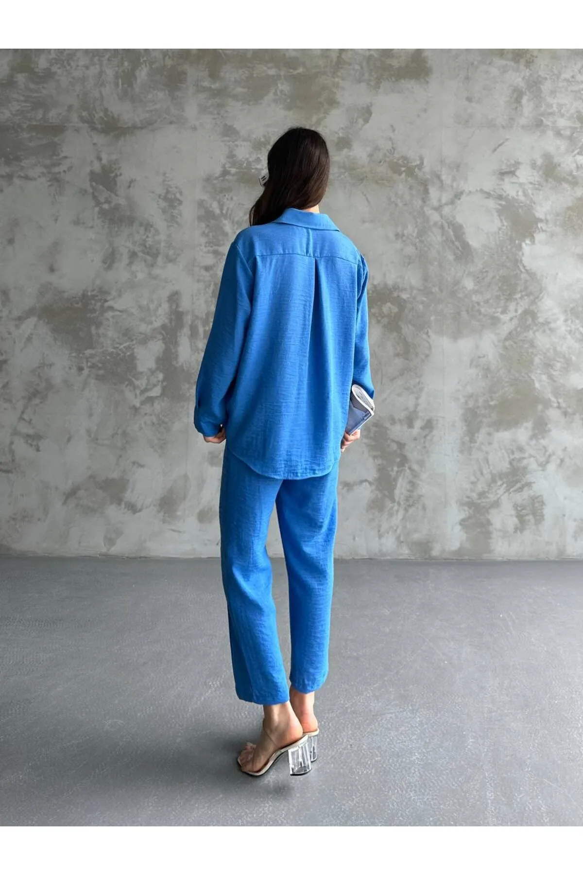 ZF BUTİK  Damen-Set aus doppeltem Leinenhemd, Hose, Unterteil und Oberteil