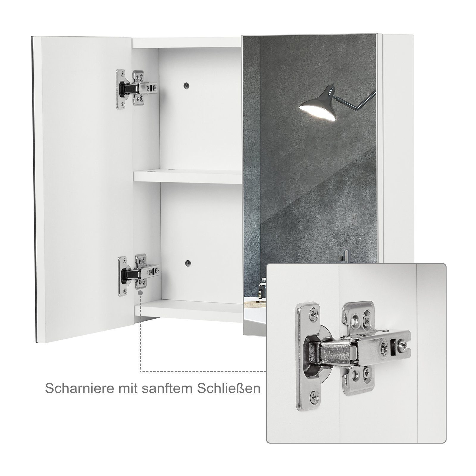 Mondeer Badezimmerspiegelschrank Badezimmerspiegel Hängeschrank, Wandschrank, mit 2 Türen 45 x 12.9 x 45 cm, Weiß