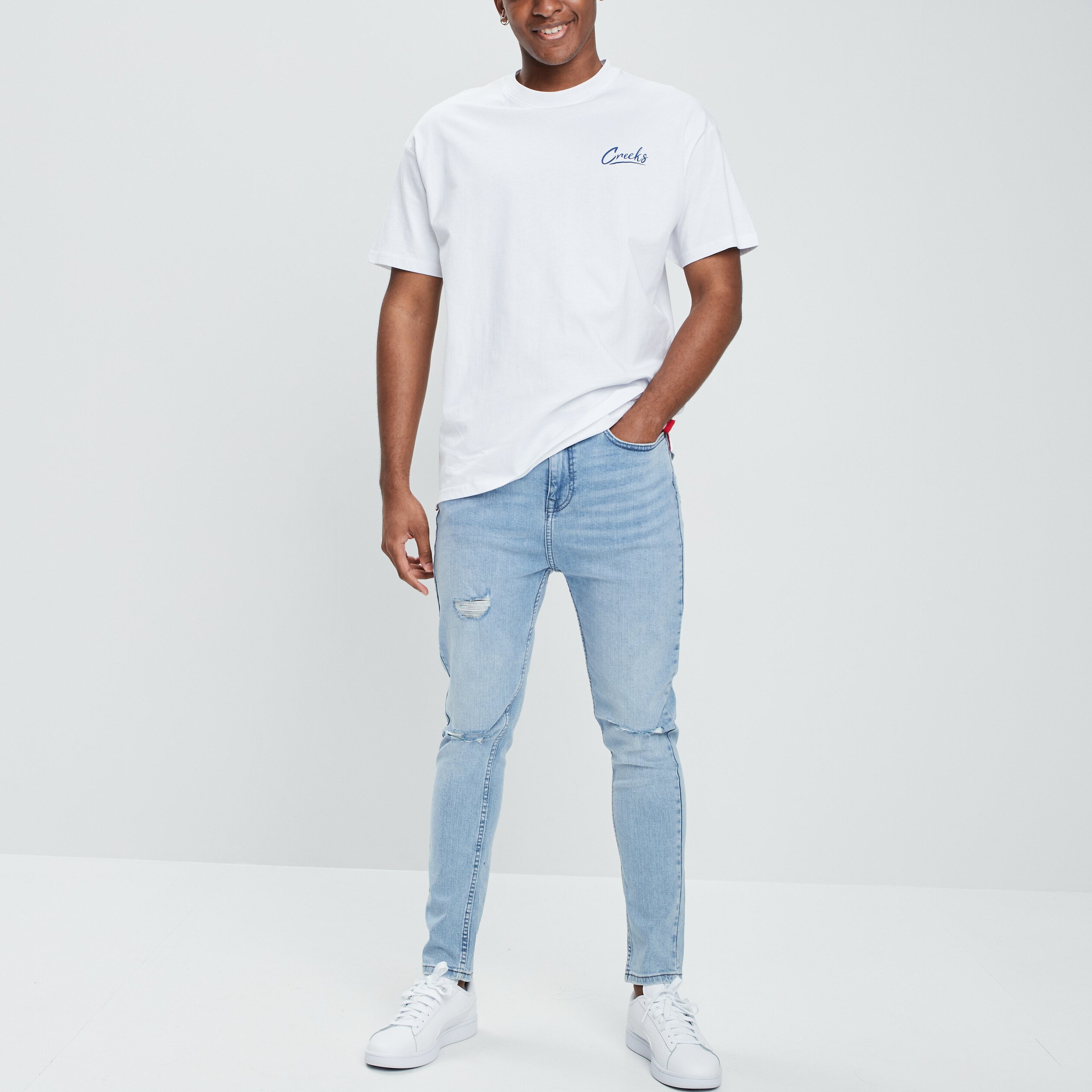 Jeans skinny stretch Creeks denim bleach homme | La Halle