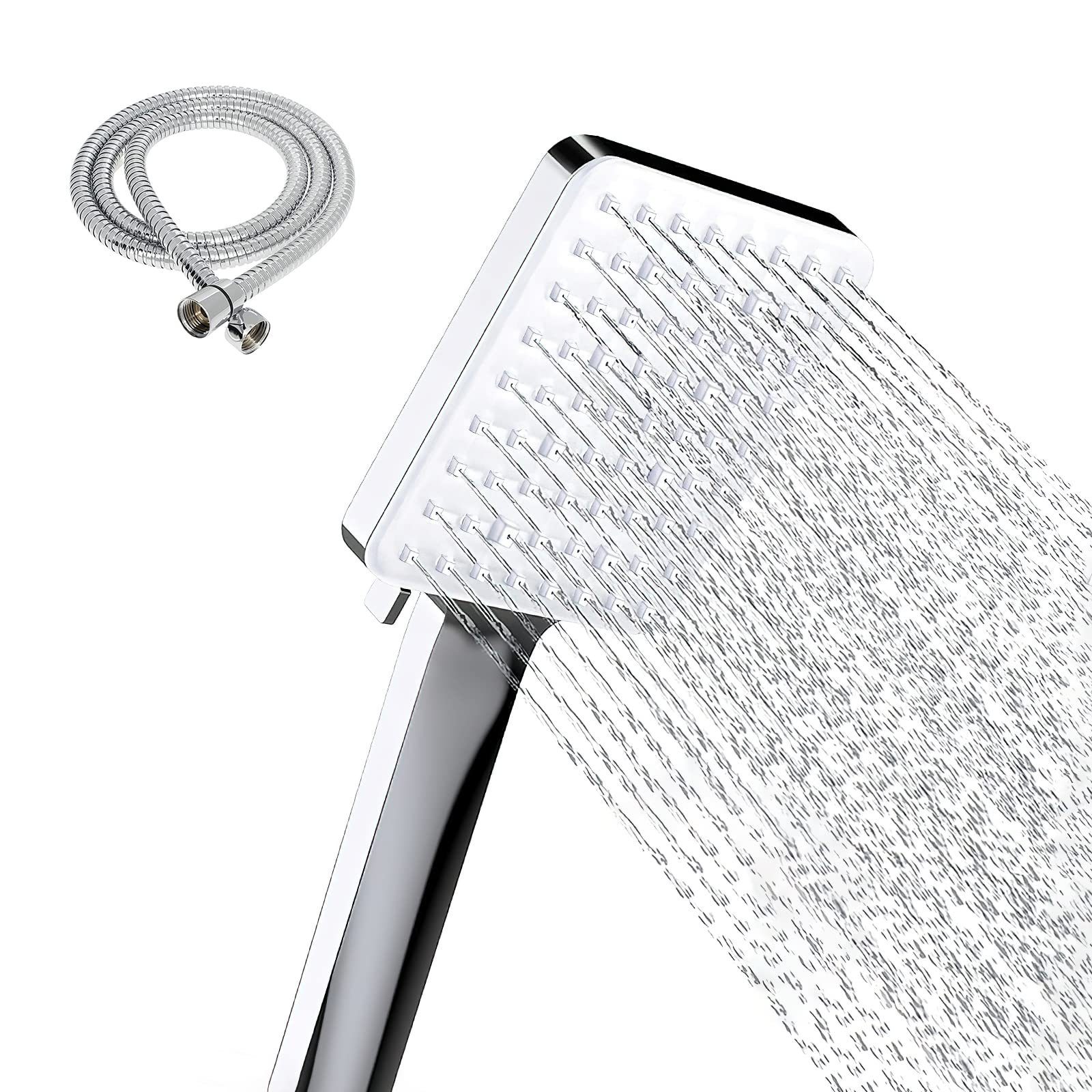 Aoucheni Handbrause Wassersparender Handbrausen Duschkopf mit Schlauch 1,5M, 6 Strahlarten