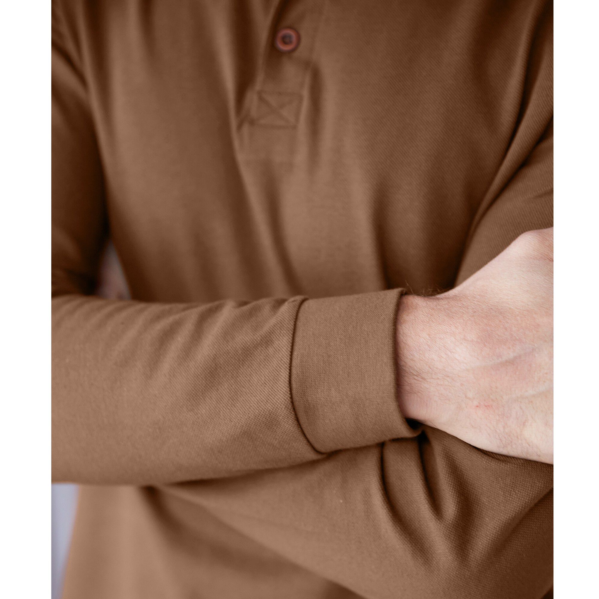 Polo uni maille piquée manches longues