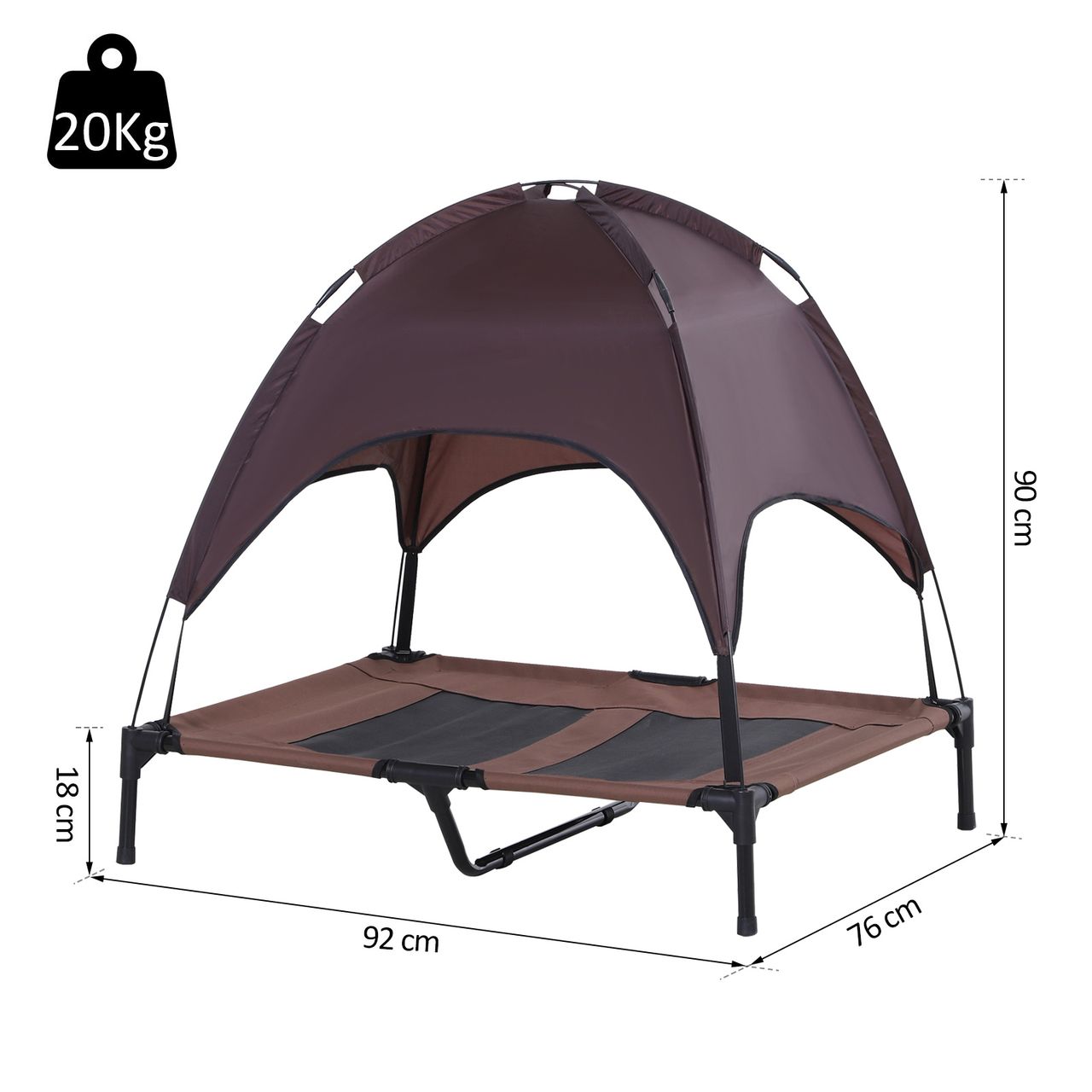PawHut Haustierbett mit Baldachin Erhöhtes Hundebett Hundeliege outdoor Kaffee