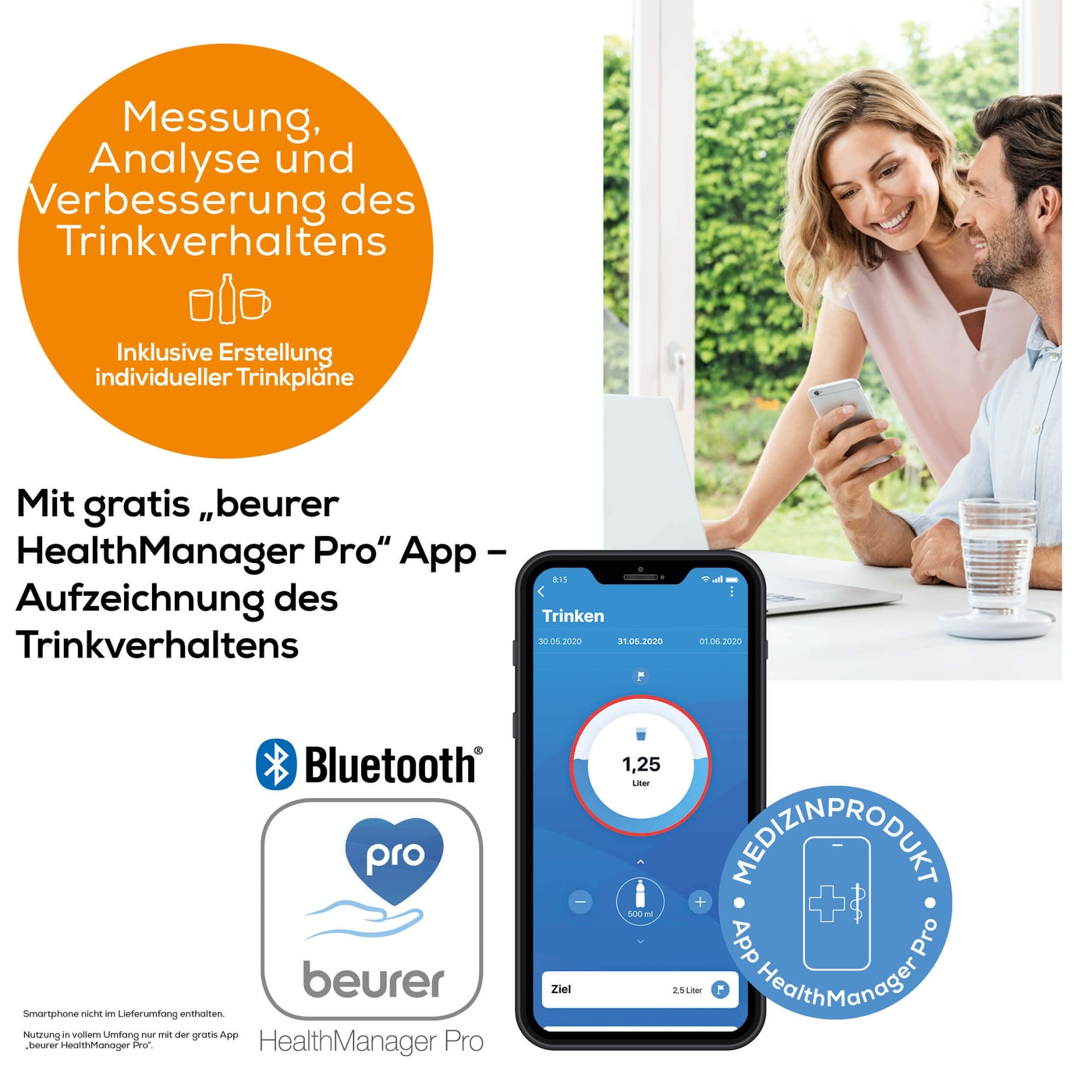 Beurer Trinkmanager DM 20-Trinkmanager mit App zur Messung, Analyse & Verbesserung des Trinkverhaltens