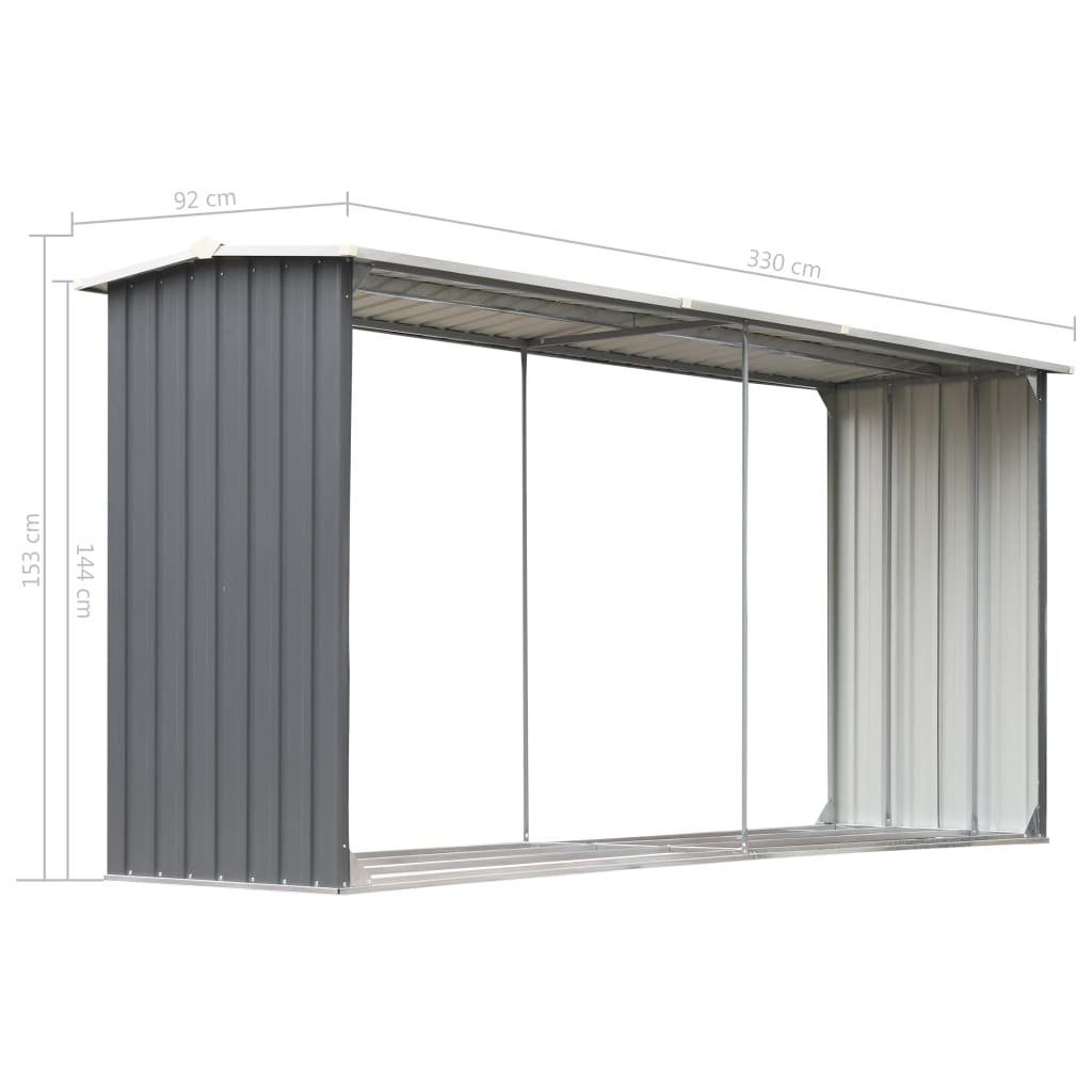 vidaXL Kaminholzregal Brennholzlager aus verzinktem Stahl 330 x 92 x 153 cm Grau, BxTxH:330x92x92 cm
