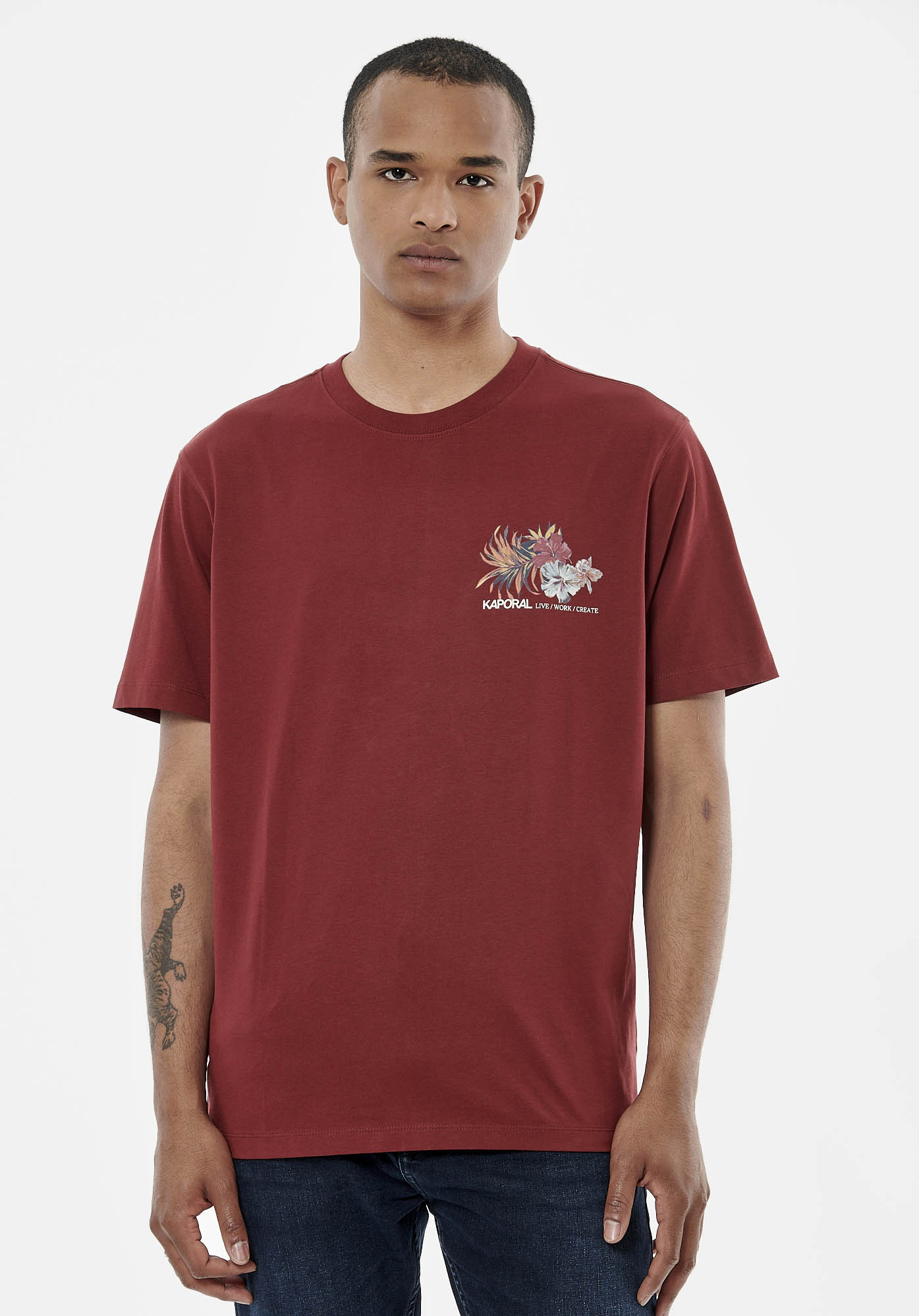 TIGAU  T-shirt bordeaux homme 100% coton