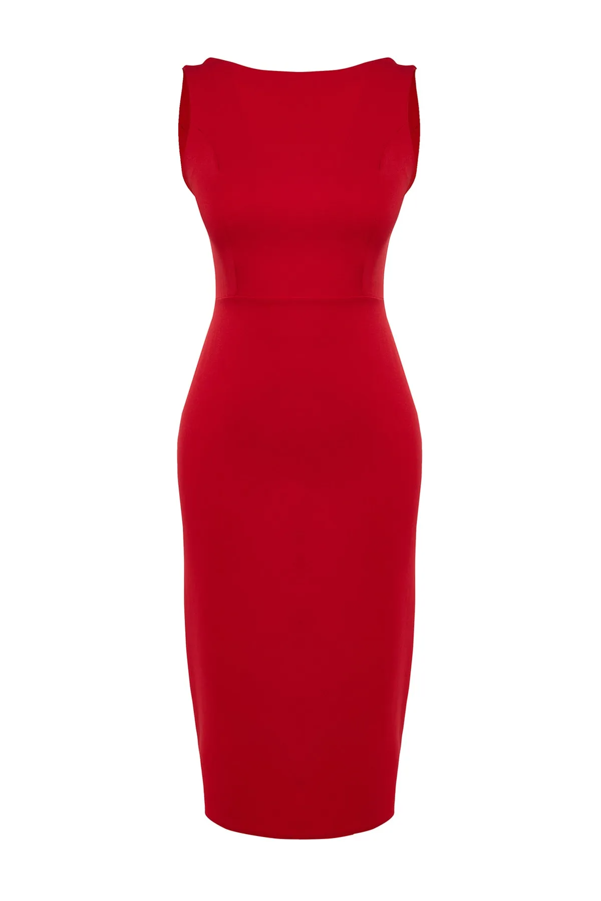 Trendyol Collection  Rotes rückenfreies Abendkleid TPRSS21EL0023