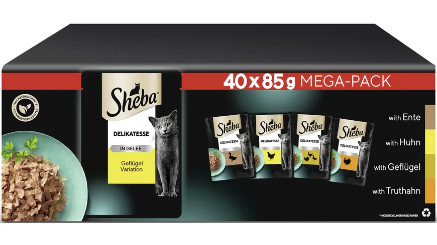 Sheba Katzennassfutter Geflügel in Gelée Mega-Pack 3.4 kg