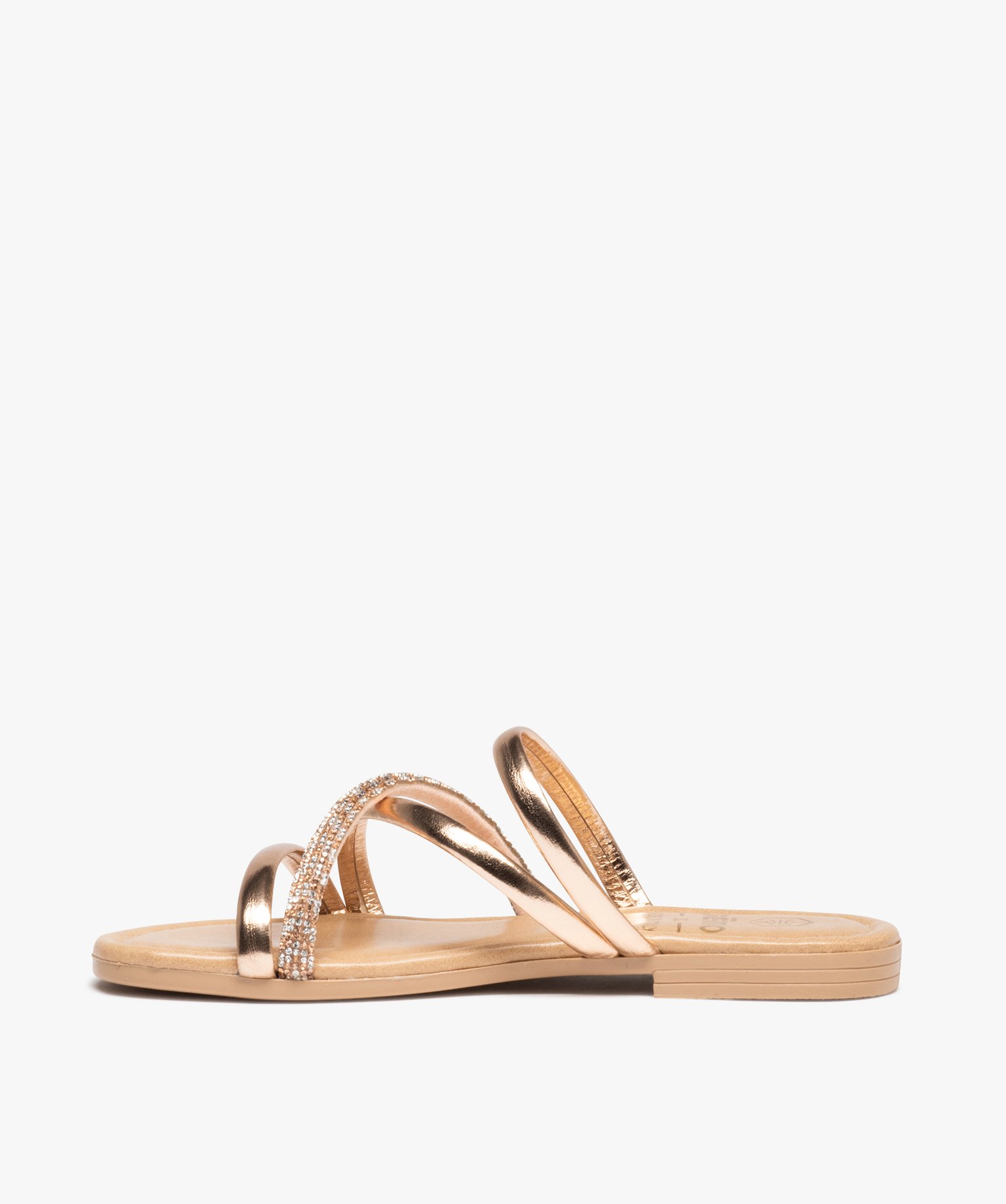 Mules fille à brides tubulaires à strass et métallisées or | GEMO