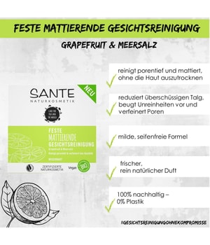 Sante Feste Mattierende Gesichtsreinigung Bio-Grapefruit & Meersalz Gesichtsseife-60 g