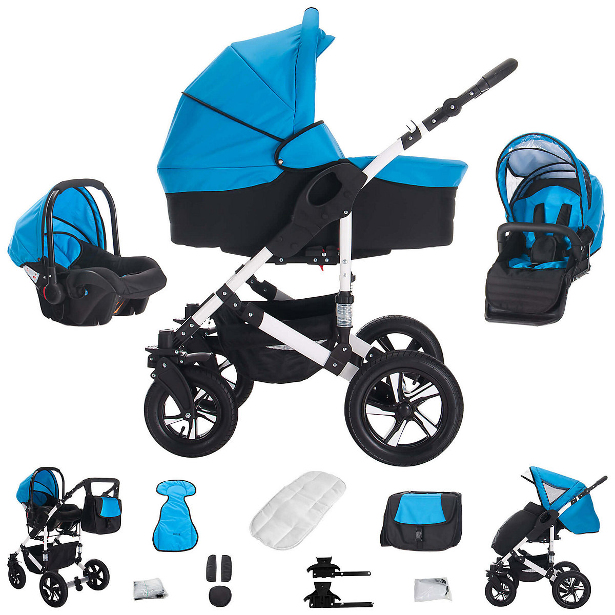 Florida | 3 in 1 Kombi Kinderwagen Komplettset | Hartgummireifen Kombikinderwagen