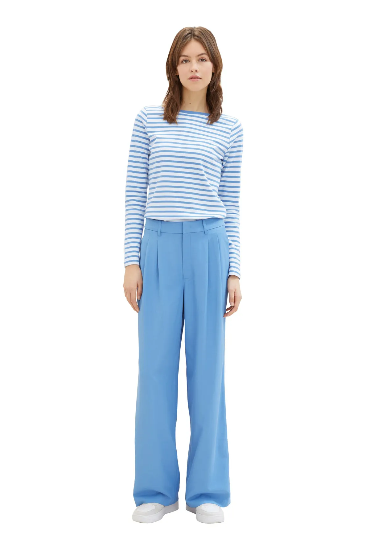 Tom Tailor Denim  Weißes, mittelblau gestreiftes T-Shirt für Erwachsene