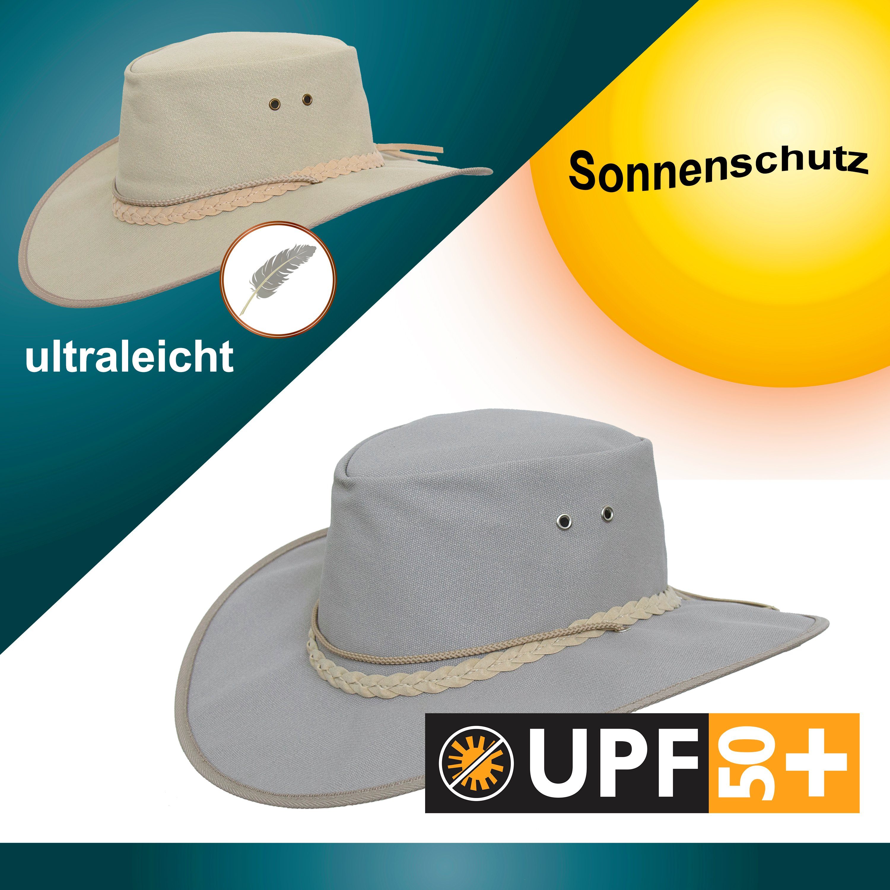 Outbacker Outdoorhut Outdoor Sommerhut super leicht mit Kinnband wasserfest mit UV-Schutz leicht