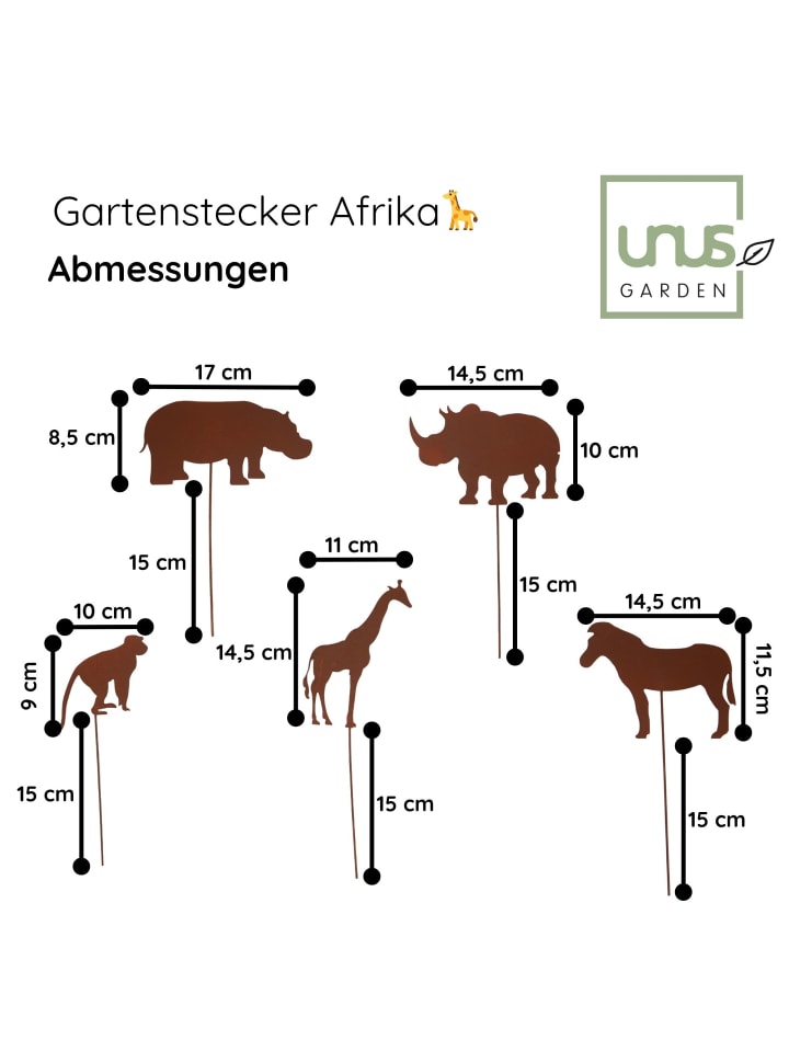 UNUS Gartenstecker 5er Set Tiere in Afrika Rostoptik in Rost günstig kaufen Anzahl: 5 Stück