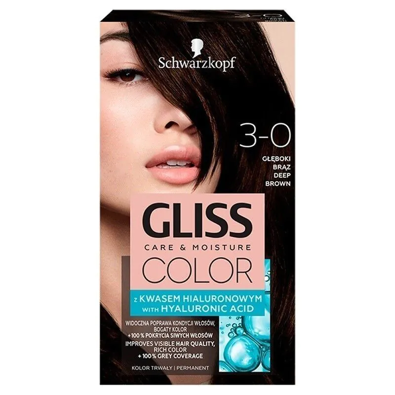 Gliss Color 3-0 tamnosmeđa farba za kosu.