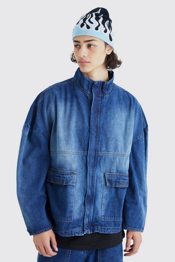 Kastige zerrissene Oversize Jeansjacke