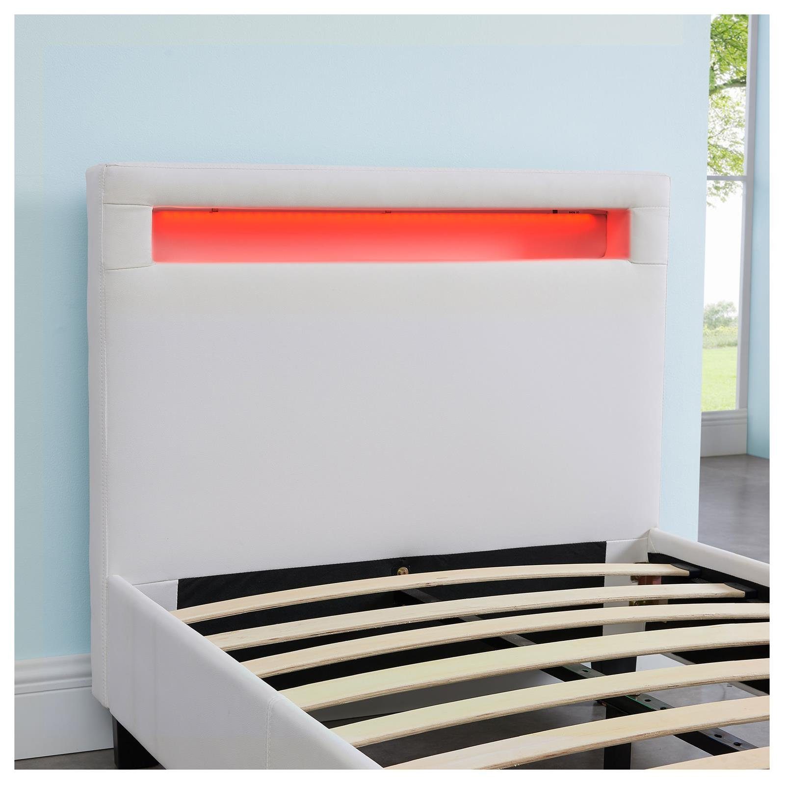 CARO-Möbel Polsterbett MANDALAY, Polsterbett Einzelbett Jugendbett Bettgestell mit LED 90 x 200 cm