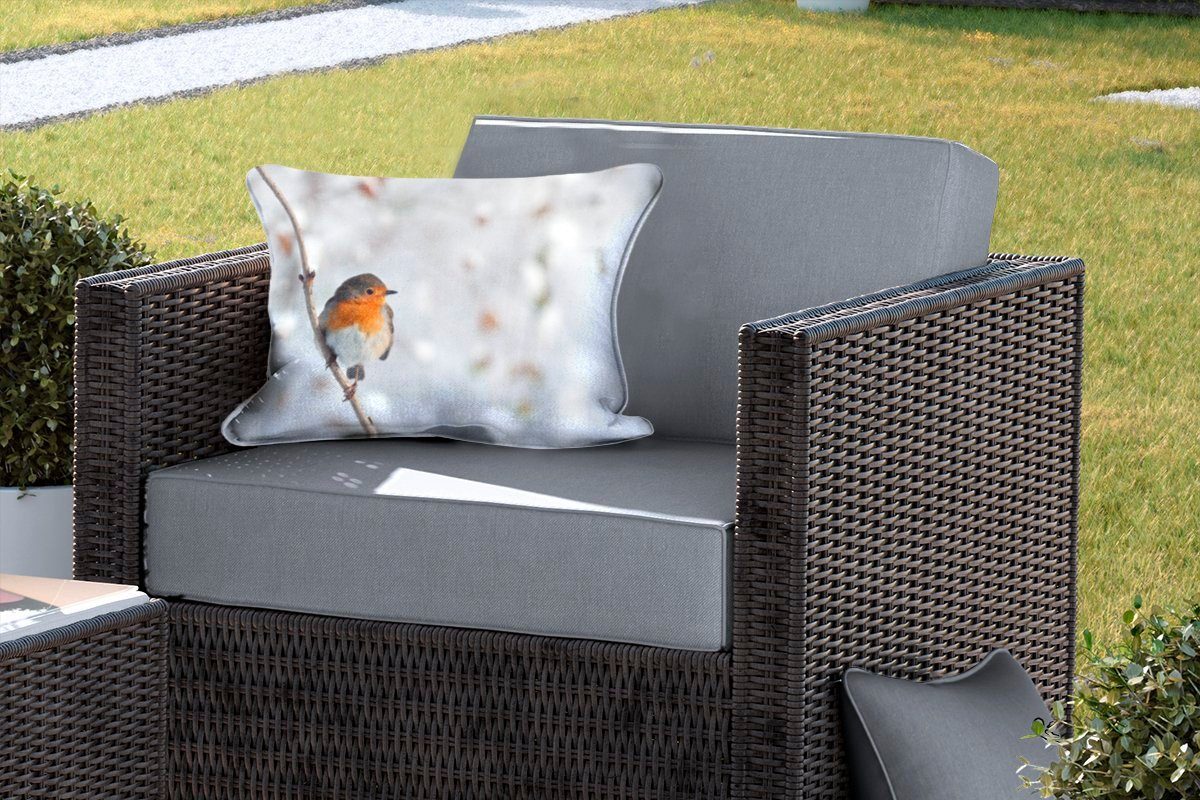 MuchoWow Dekokissen Vogel - Rotkehlchen - Winter, Outdoor-Dekorationskissen, Polyester, Dekokissenbezug, Kissenhülle