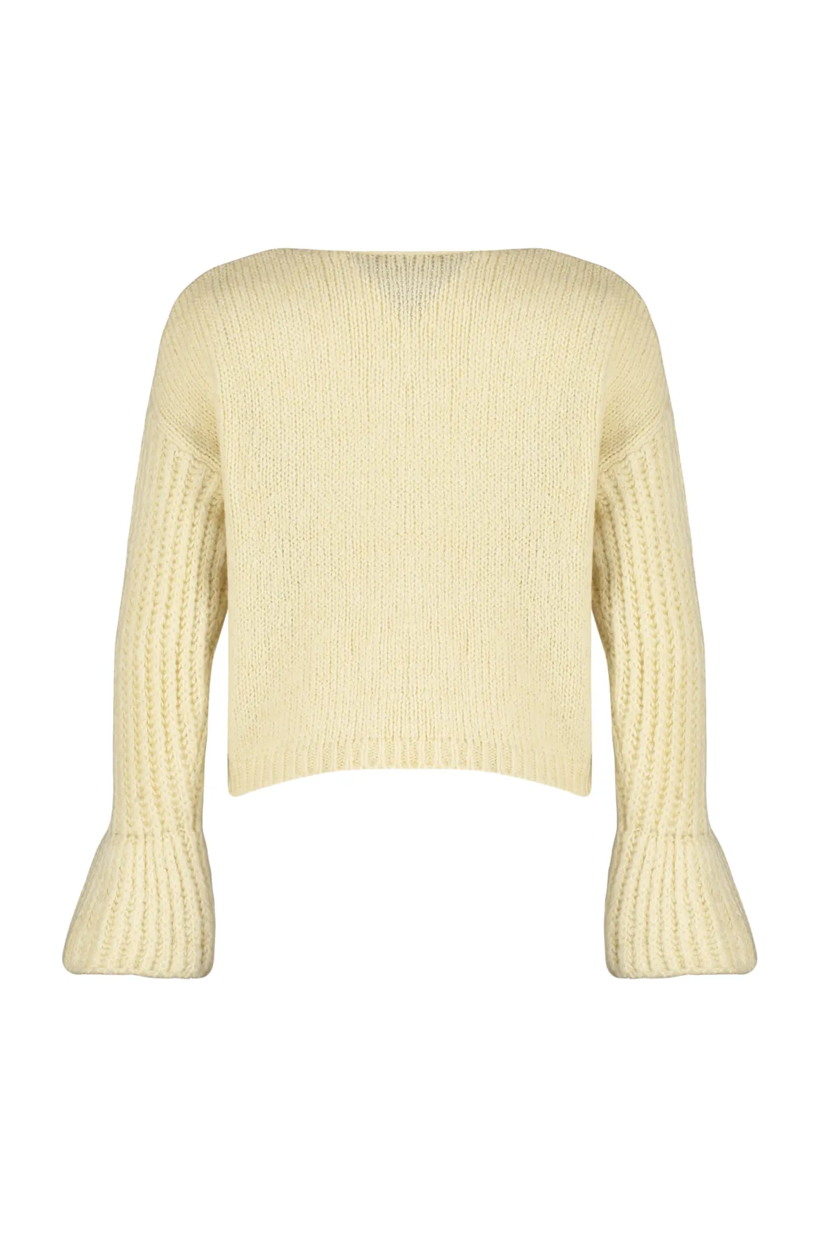 Trendyol Collection  Beige kurzer Strickcardigan mit V-Ausschnitt und Ärmeldetail TWOAW24HI00300