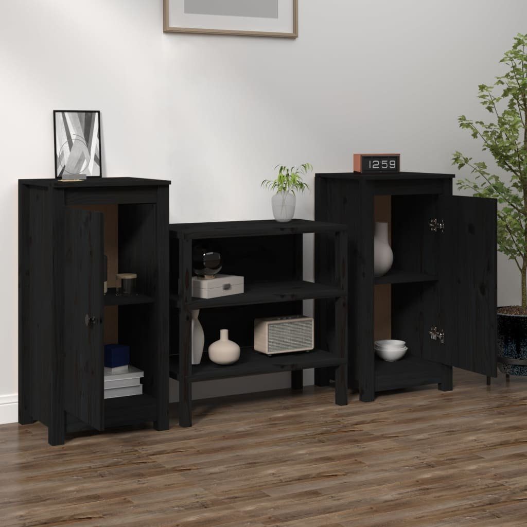 vidaXL Anrichte Sideboards 2 Stk Schwarz 40x35x80 cm Massivholz Kiefer