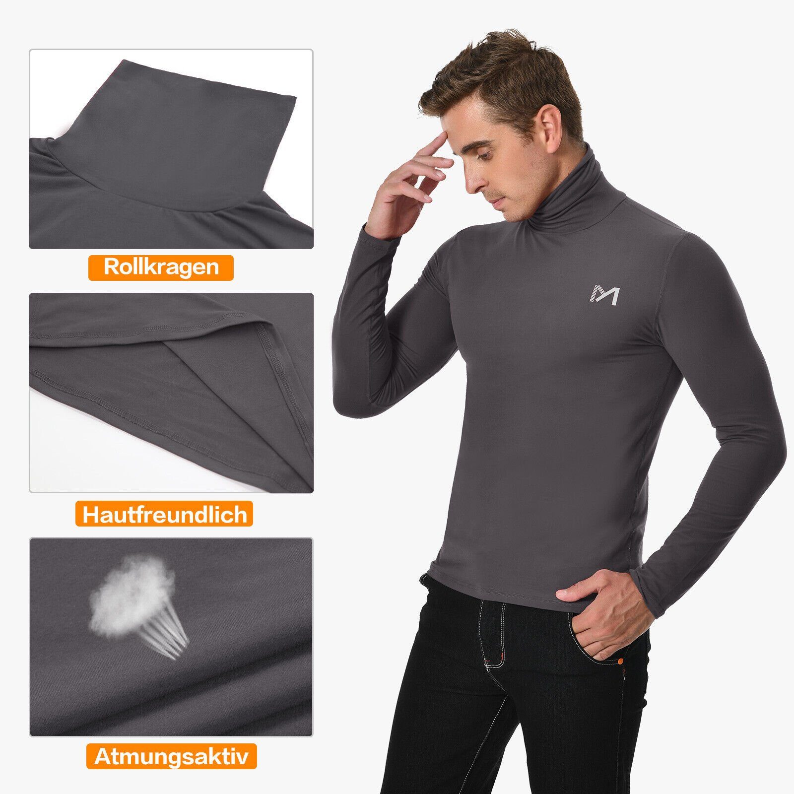 MEETYOO Thermounterhemd Herren Langarm Thermoshirt (Thermounterwäsche Hemd, Funktionsshirt) Stehkragen Winter Skiunterhemd