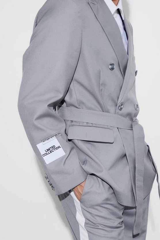 Zweireihiger Oversize Wickel-Blazer mit Gürtel