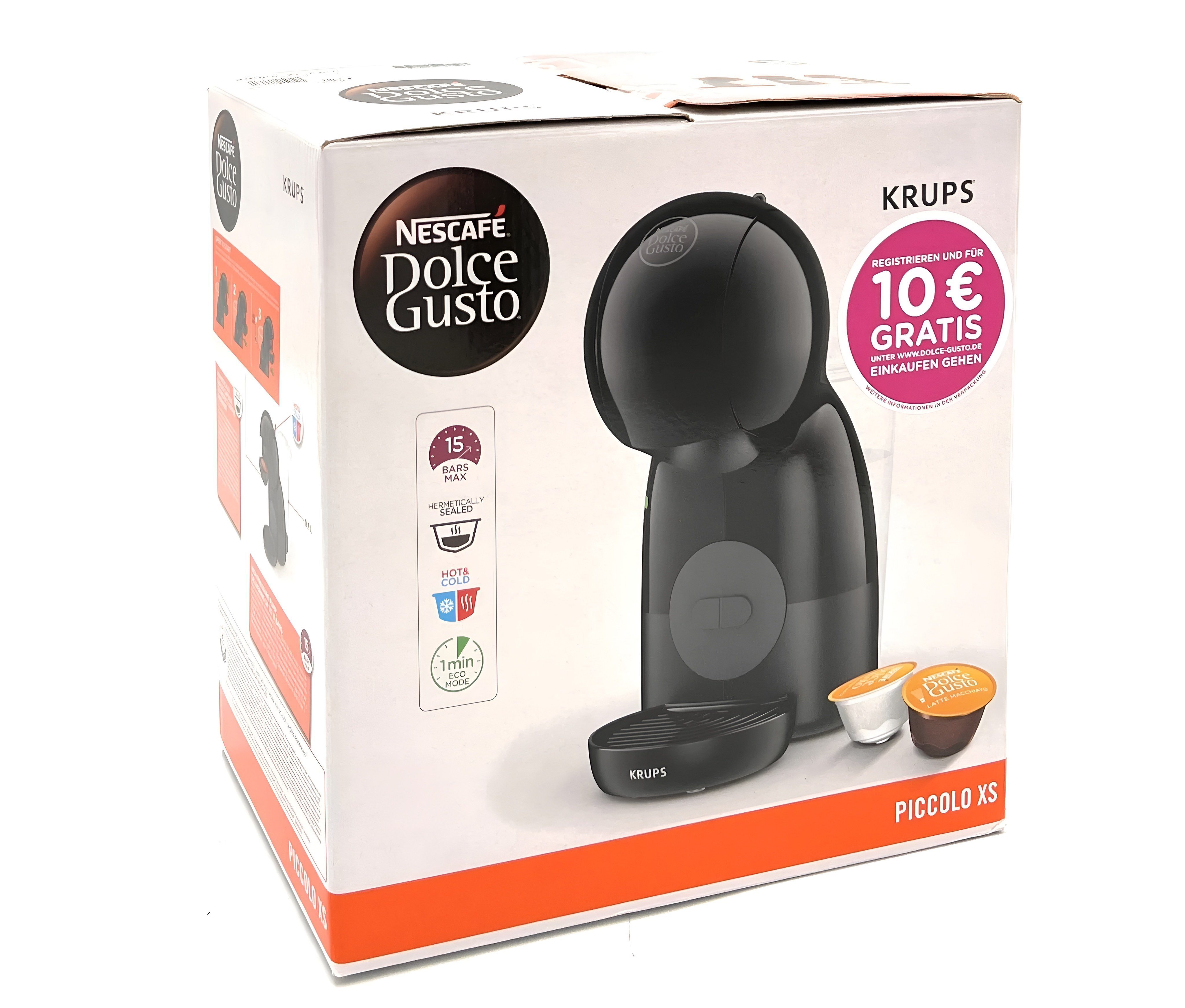Krups Kapsel-/Kaffeepadmaschine KP1 Nescafé Dolce Gusto Piccolo XS Kapselmaschine Kaffeemaschine + 10€, 4 Packung Mix Kaffe NESCAFÉ® Dolce Gusto Gratis 30 Kaffeekreationen, Kaffeekapseln, Heiß-Kaltgetränke, 0,8 L Wassertank