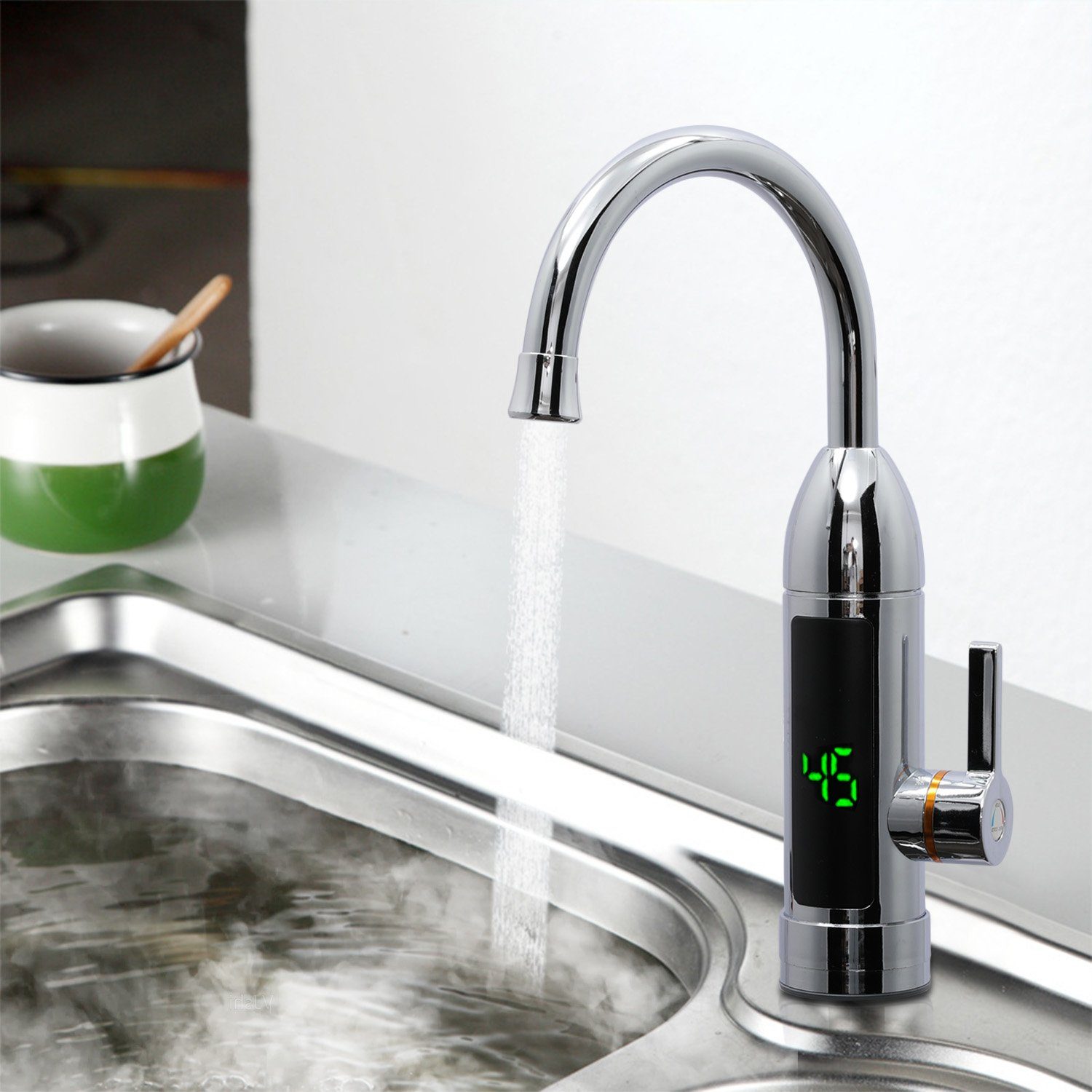 Kpaloft Durchlauferhitzer Elektrisch Warmwasserhahn, LED Temperaturanzeige einstellbar 360° schwenkbar
