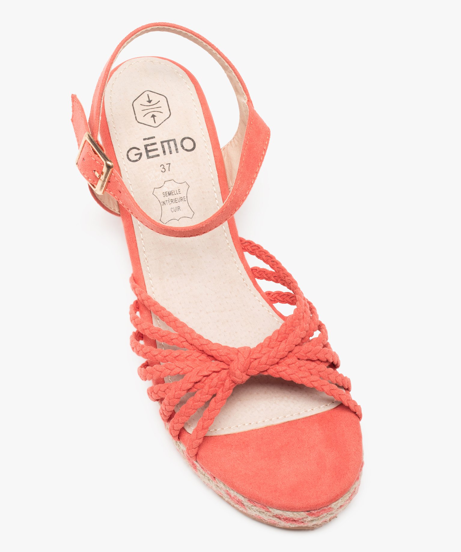 Sandales femme compensées à fines brides tressées rose | GEMO