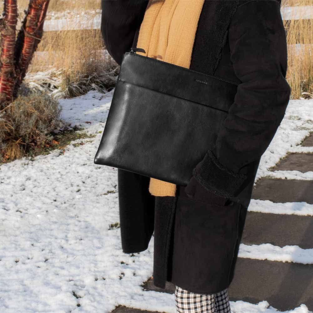 FEYNSINN Laptoptasche Leder Businesstasche Unisex MiKa, Laptoptasche 13 Zoll, Aktentasche Echtleder Damen Herren schwarz