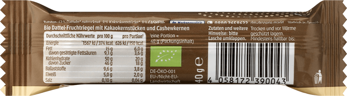 Nussriegel, Kakao Nibs & Cashew, 40 g