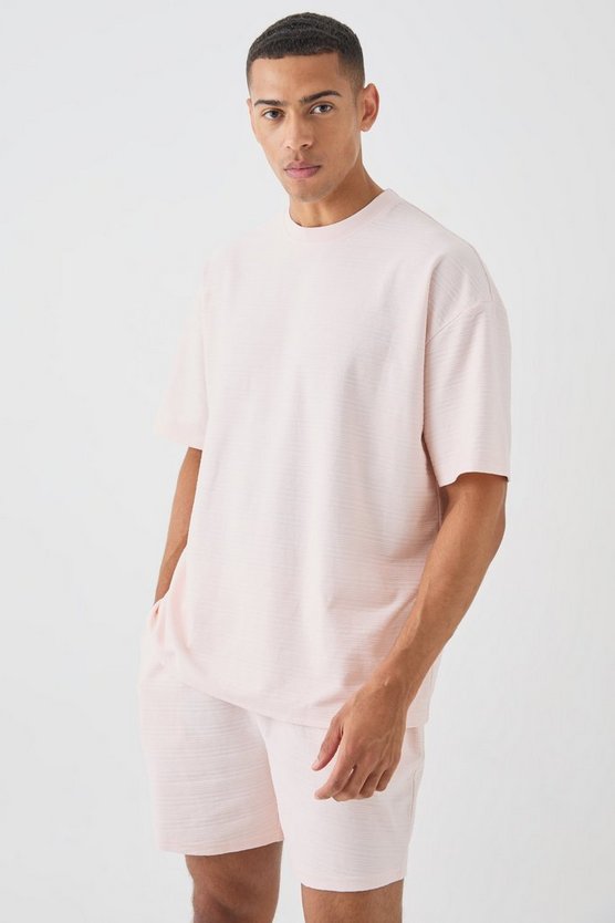 Oversize Jacquard T-Shirt & Shorts mit Streifen