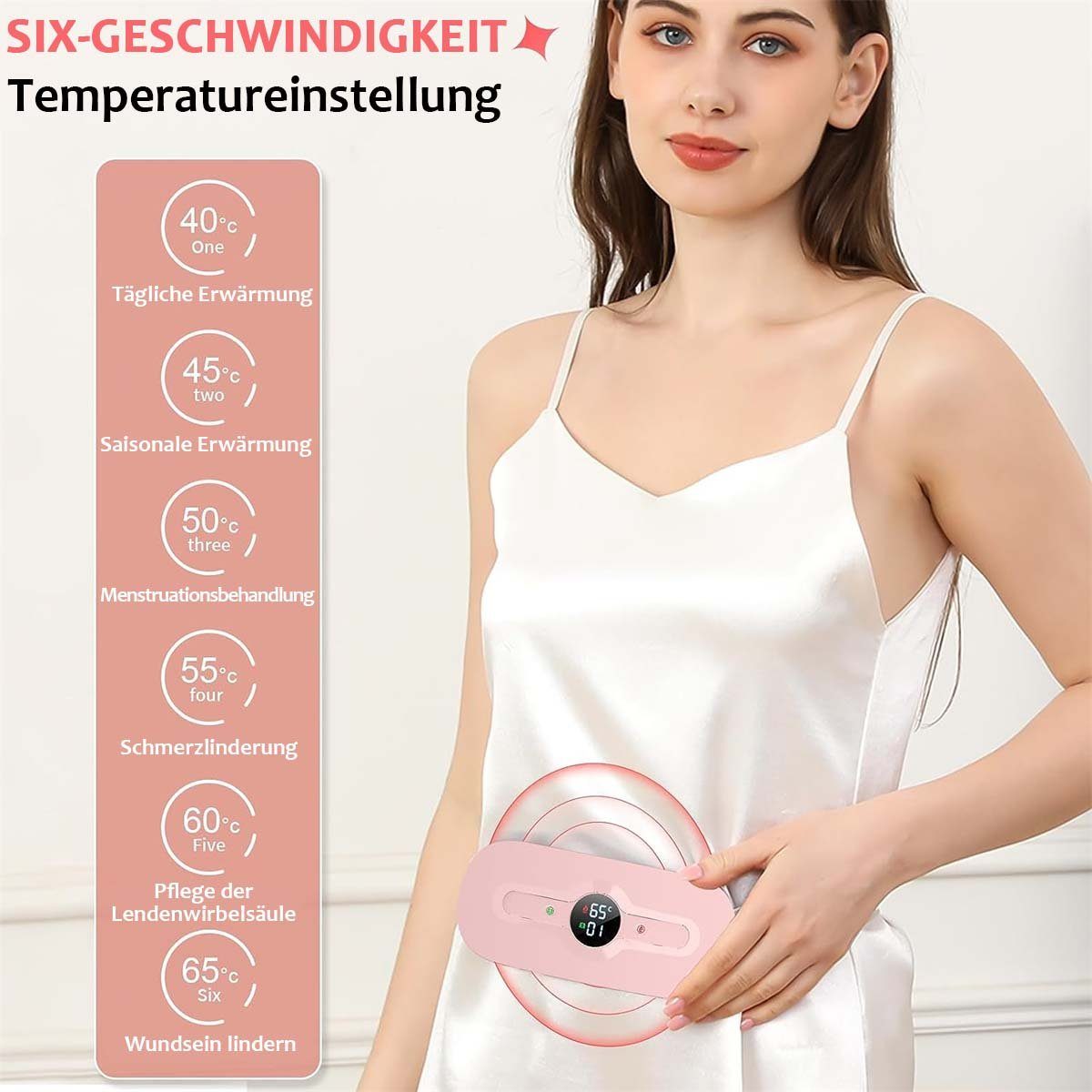 Yoyaxi Bandmassagegerät Kabelloser Perioden-Wärmegürtel, 2200 mAh Akku, tragbar, 6 Heizmodi und 6 Vibrationsmodi für Frauen und Mädchen, Pink