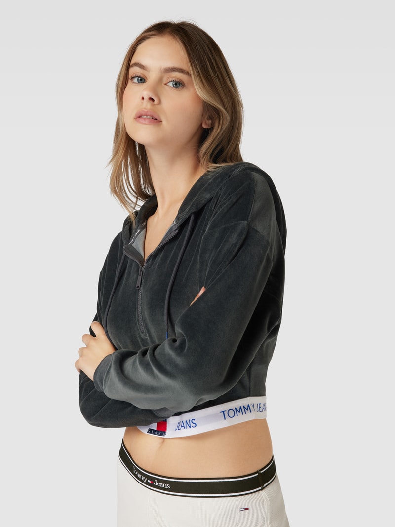 Cropped Hoodie mit kurzem Reißverschluss in anthrazit