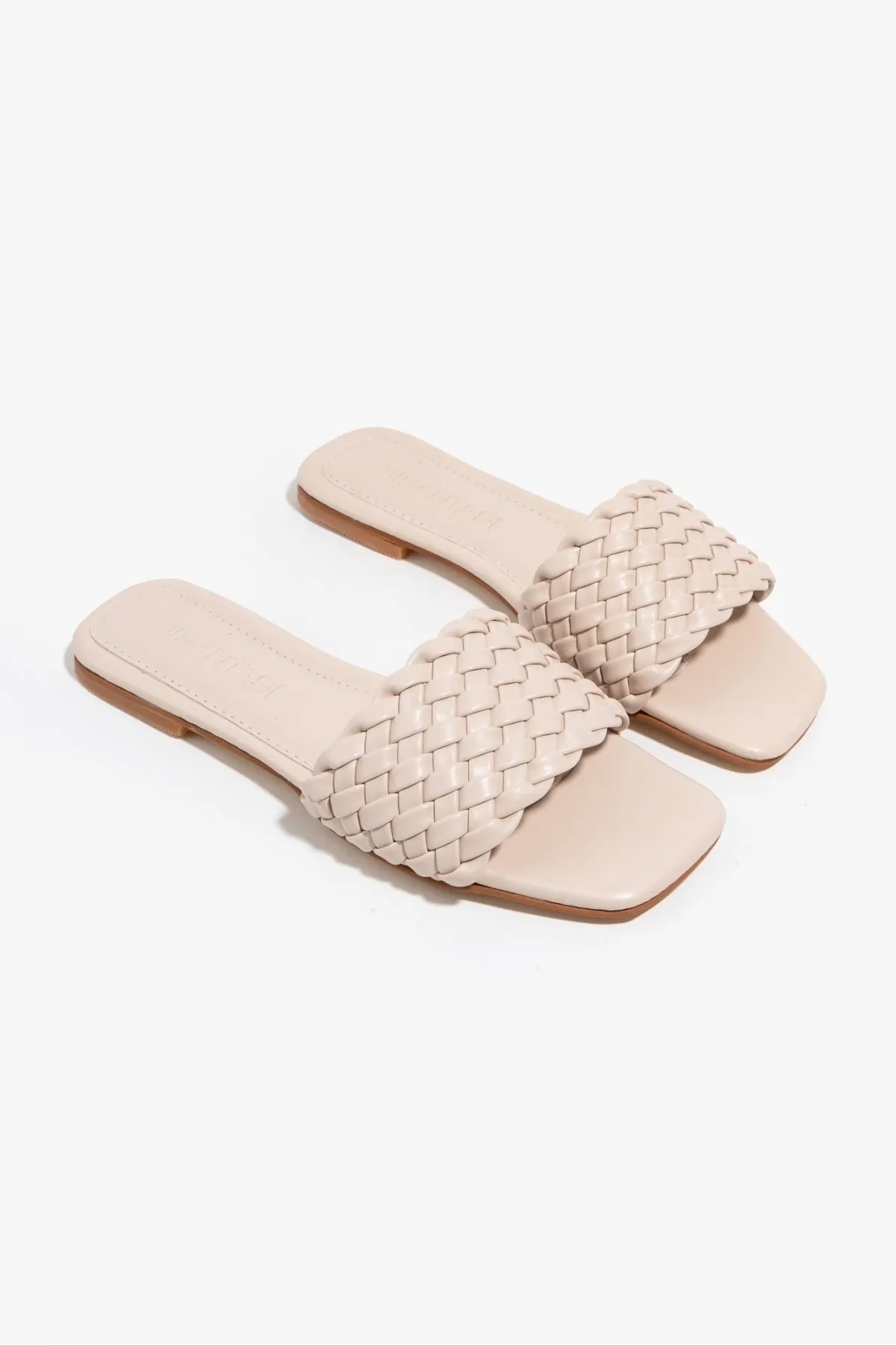 NİŞANTAŞI SHOES  Jeffery Beige Matte Single Strip Damenhausschuhe mit flacher Sohle